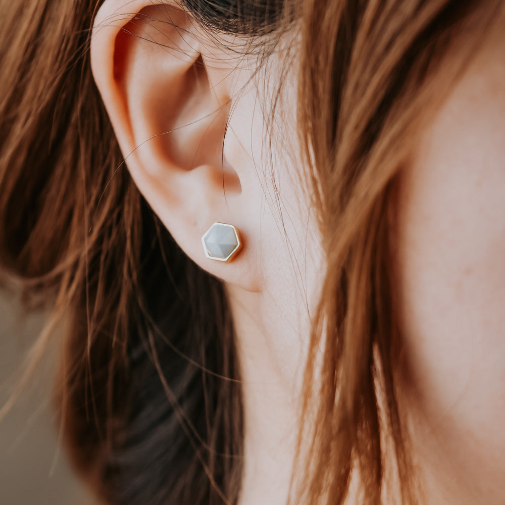 Hex Aquamarine Stud Earrings