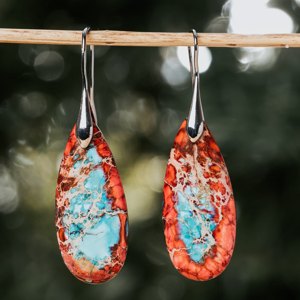 Exotic Red Teardrop Jasper Earrings