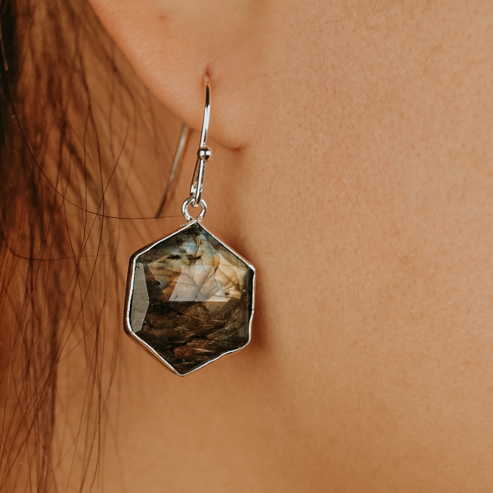 Mysterious Labradorite Hexagon Earrings