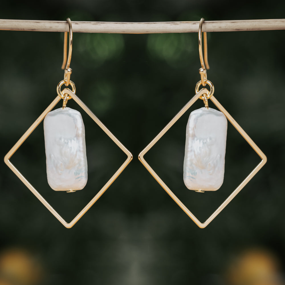 Geometric Freshwater Pearl Earrings