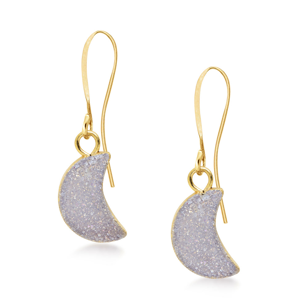 Crescent White Druzy Earrings