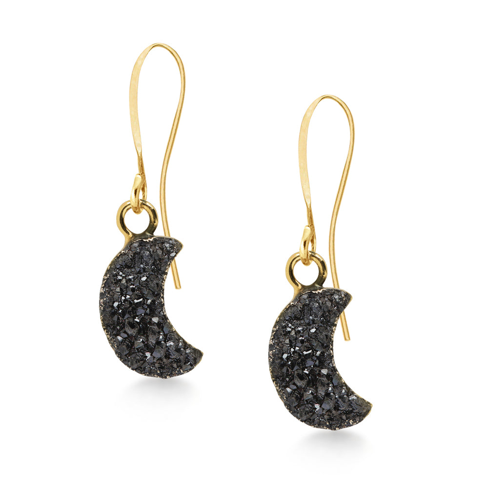 Crescent Black Druzy Earrings