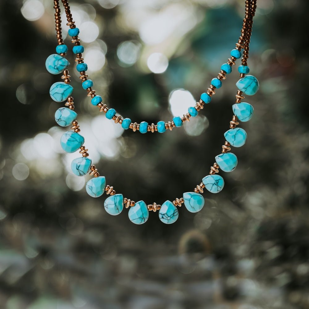 Blue Turquoise Stone Double Necklace