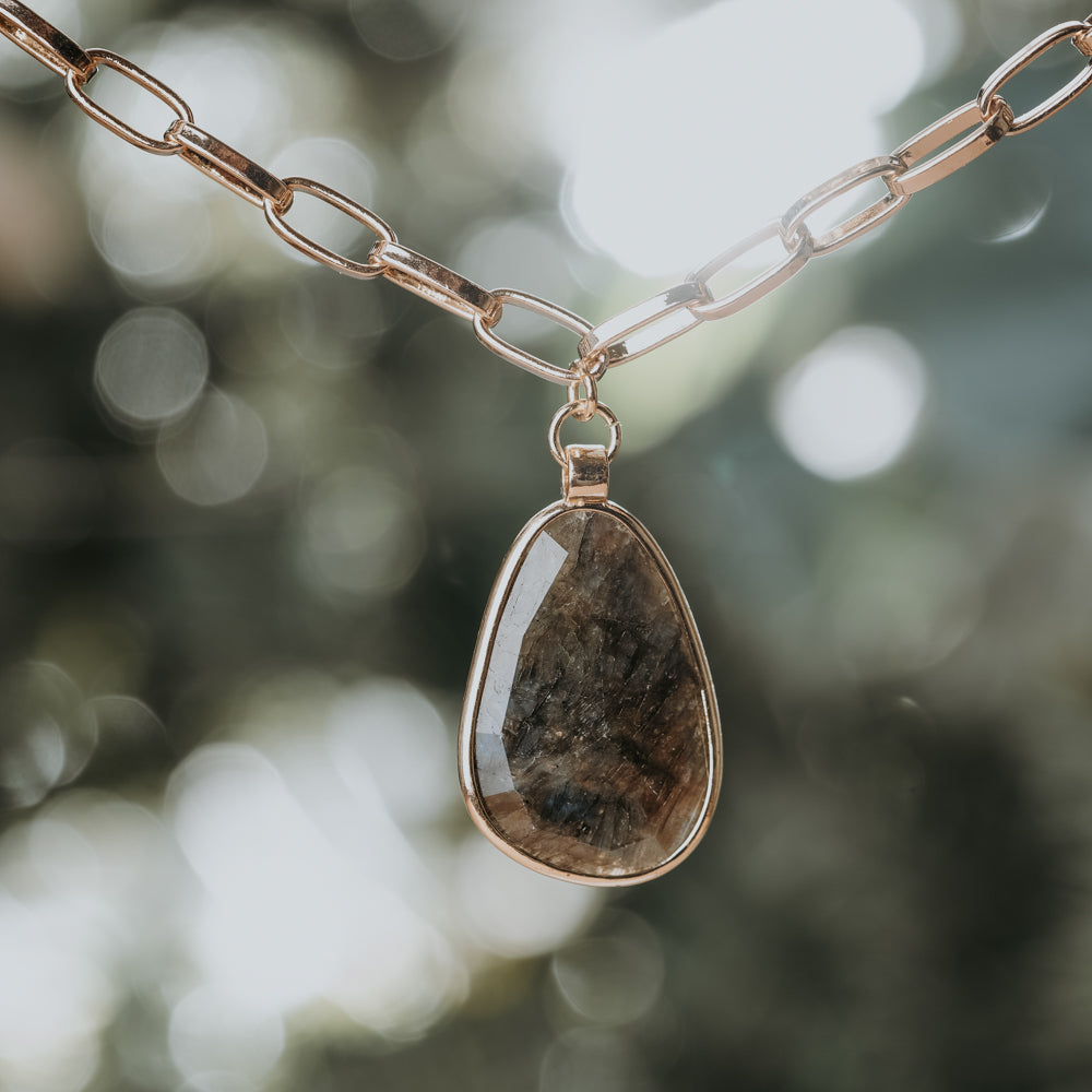 Teardrop Gray Labradorite Necklace