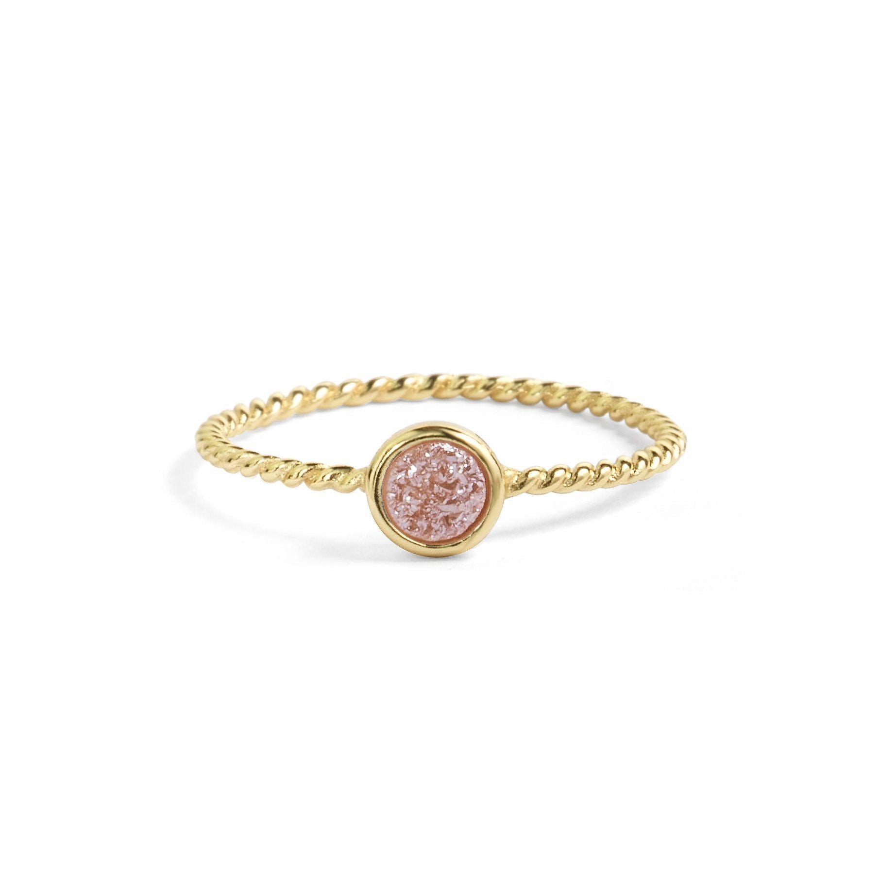 Teeny Champagne Pink Druzy Stacking Ring