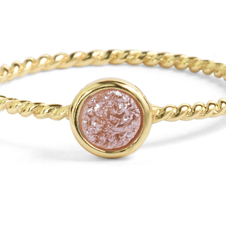 Tiny Champagne Pink Druzy Stacking Ring