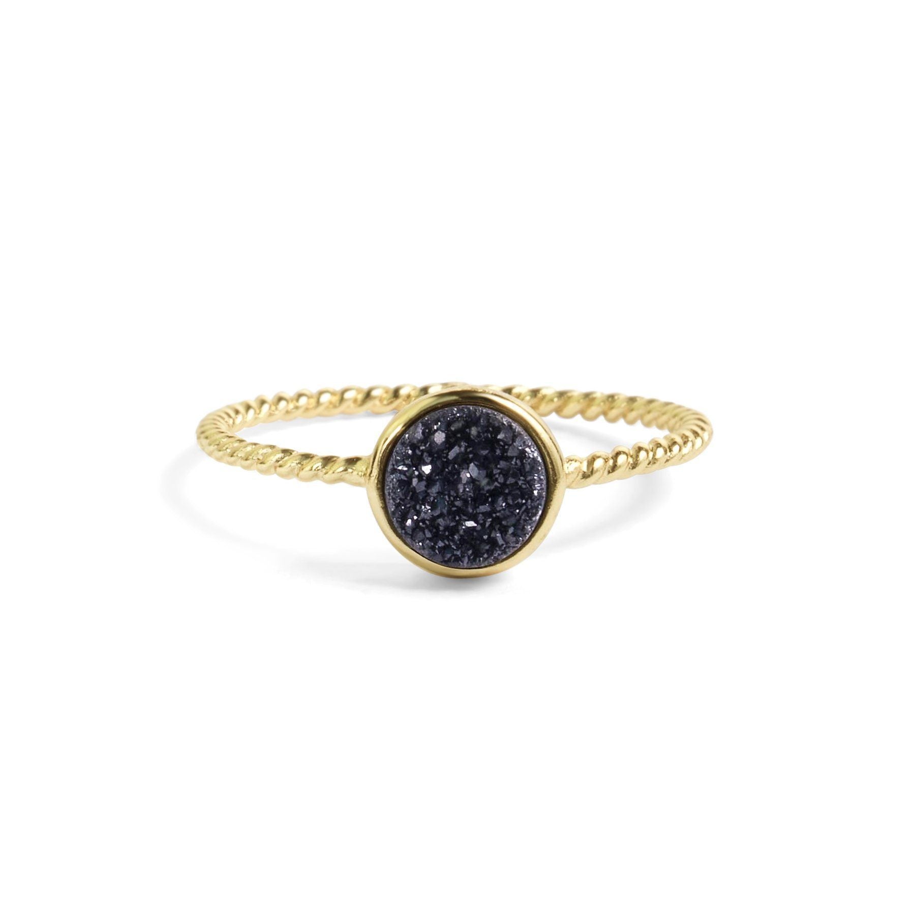 Tiny Black Druzy Stacking Ring