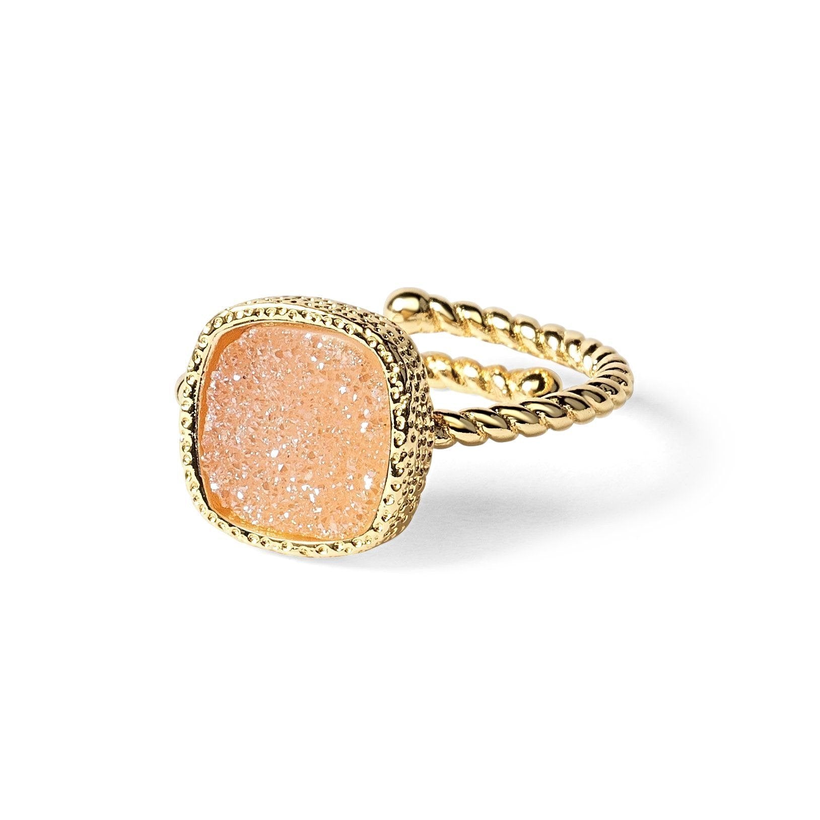 Princess Champagne Pink Druzy Cable Ring