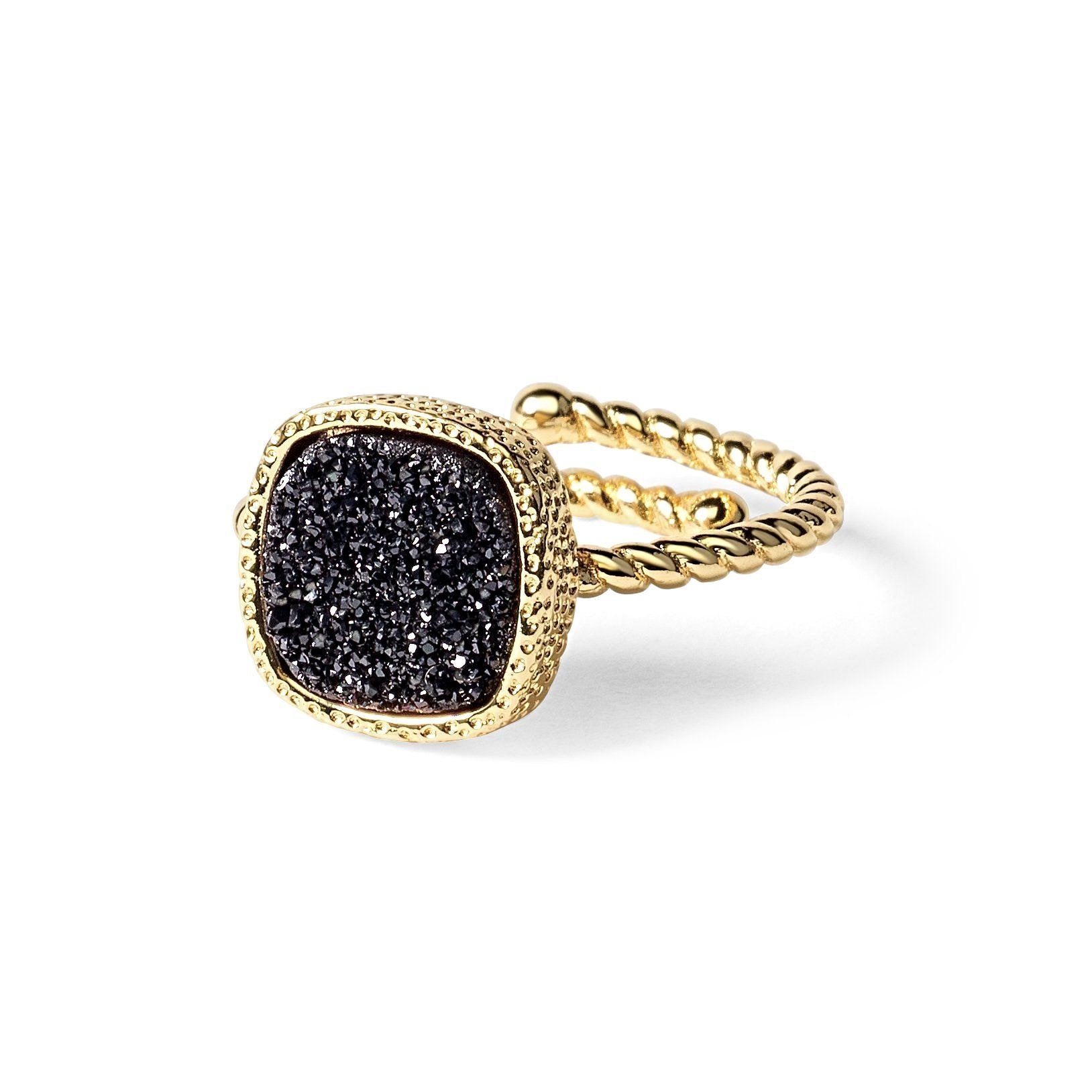 Princess Black Druzy Cable Ring