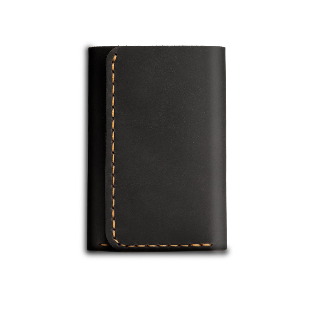 Black Trifold Leather Compact Key Wallet