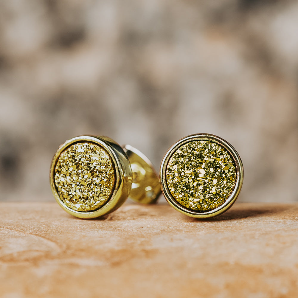 Geo Gold Round Druzy Stud