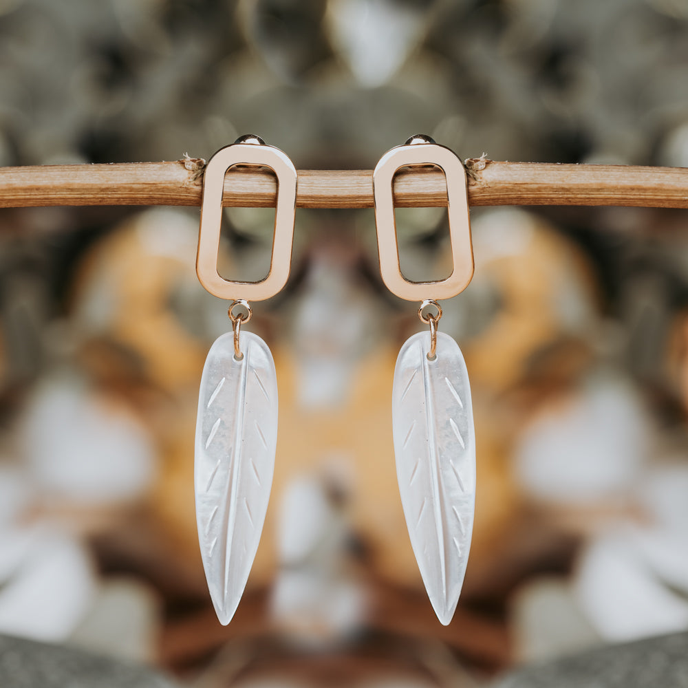 Feather Shell Drop Earrings