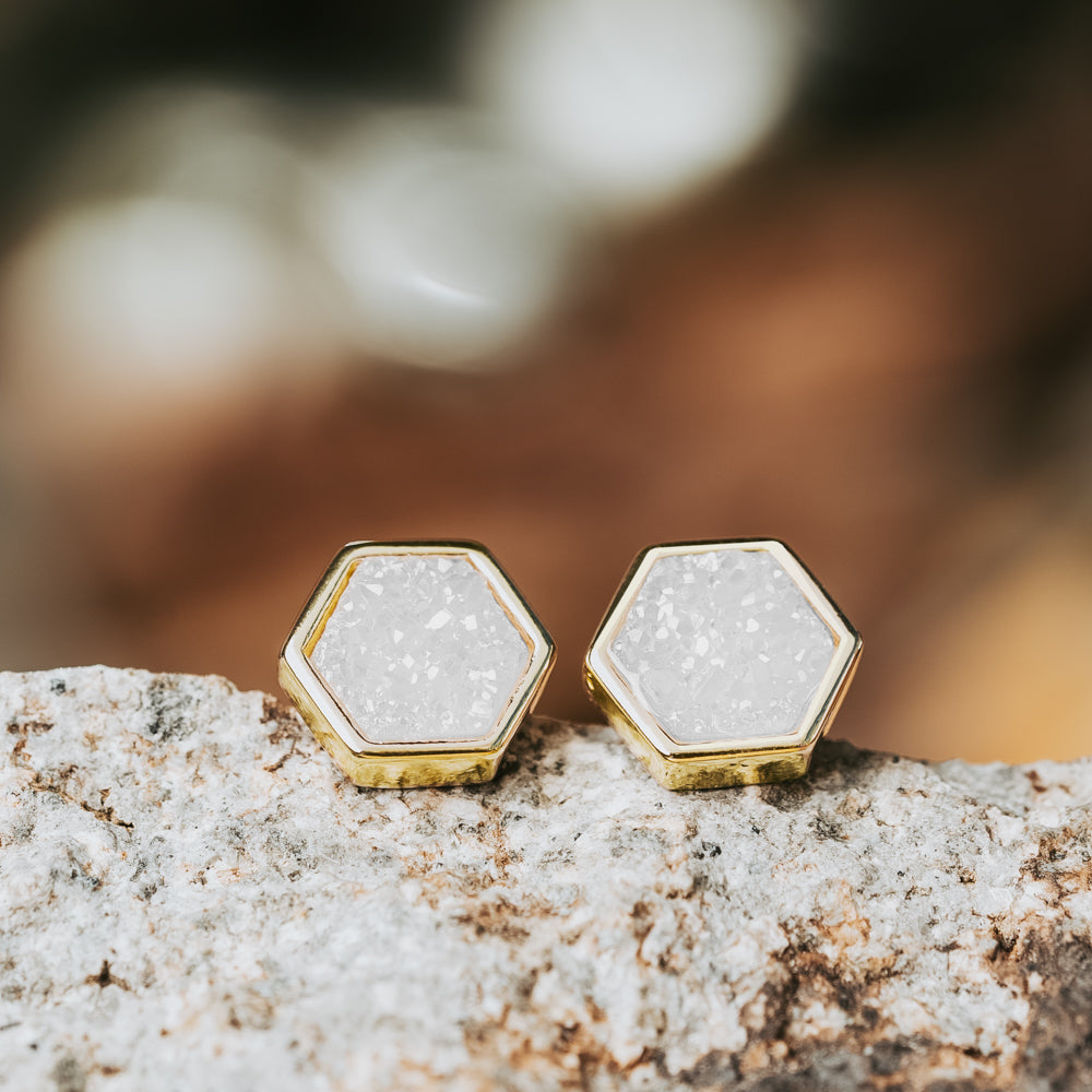 Geo Champagne Hex Druzy Earrings