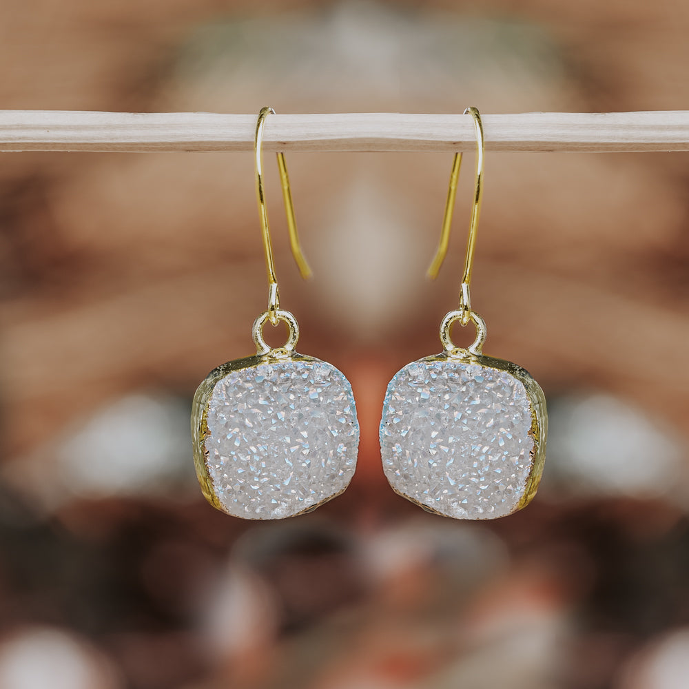 Reina White Druzy Earrings