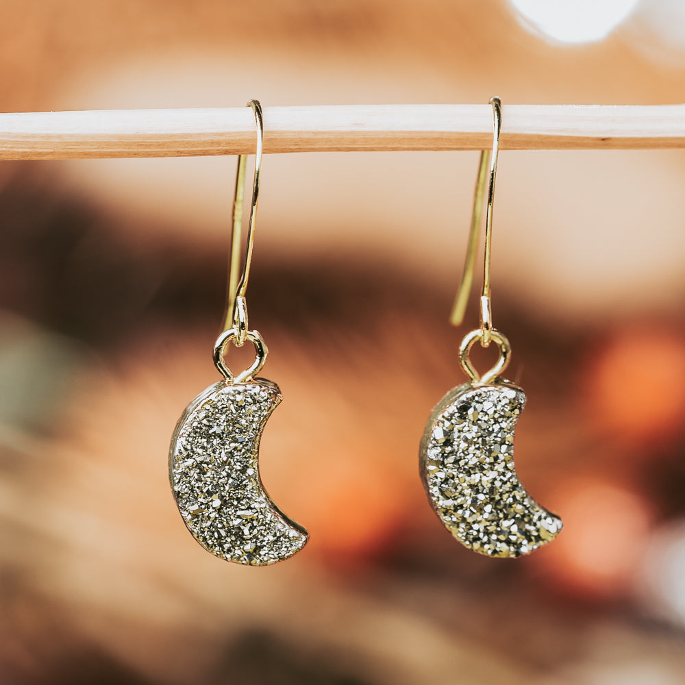 Crescent Grey Druzy Earrings