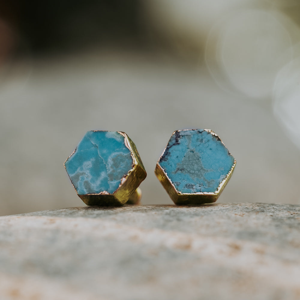 Turquoise Hex Stone Earrings