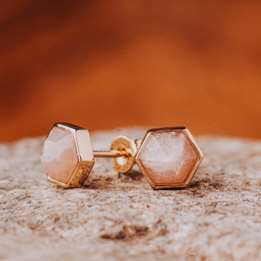 Hex Rose Quartz Stud Earrings