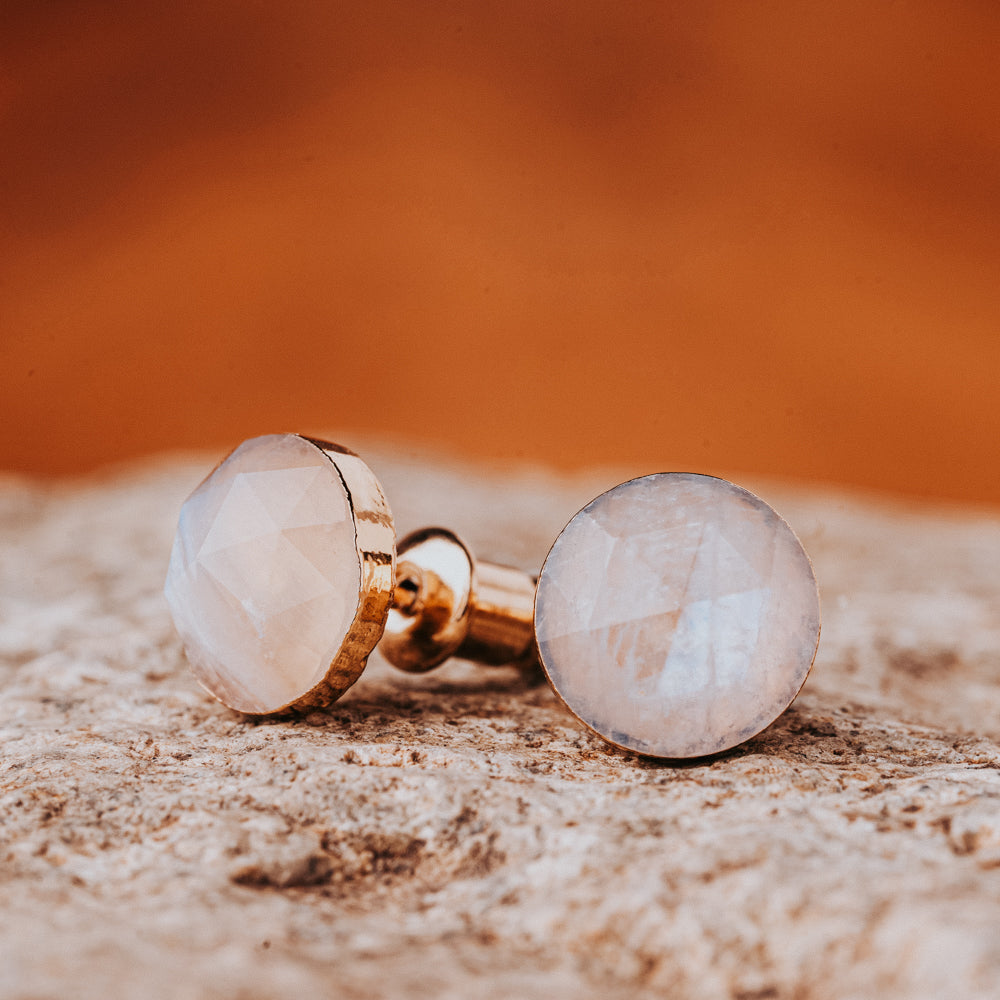 Facet Moon Stone Stud Earrings