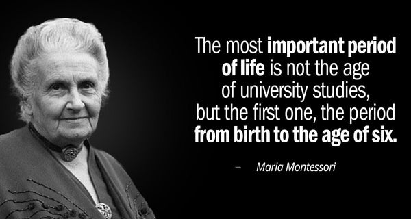 Portrait of Maria Montessori and her quote black and white