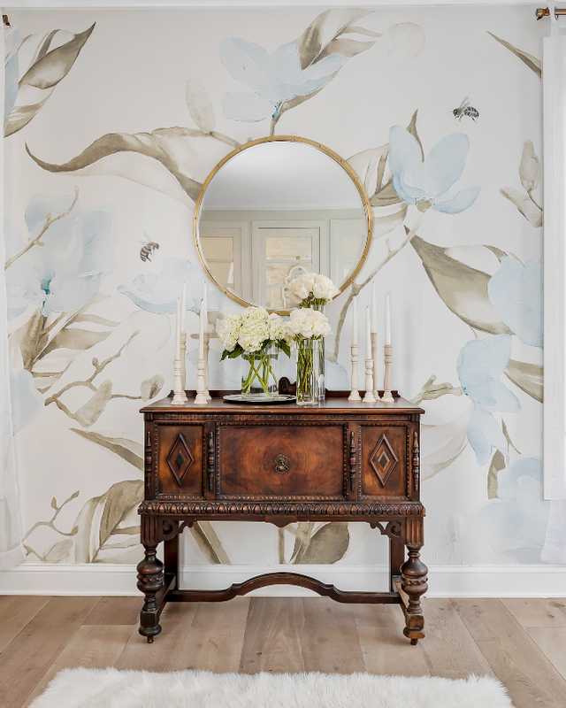 Picture of "Blue and Cream Magnolia" Oversized Wall Mural