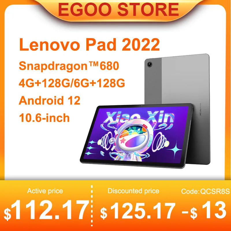 Global Firmware Original Lenovo Pad 2022 Xiaoxin Tablet Android 12 10.6-Inch 2000*1200 2K Screen 7700mAh Lightweight