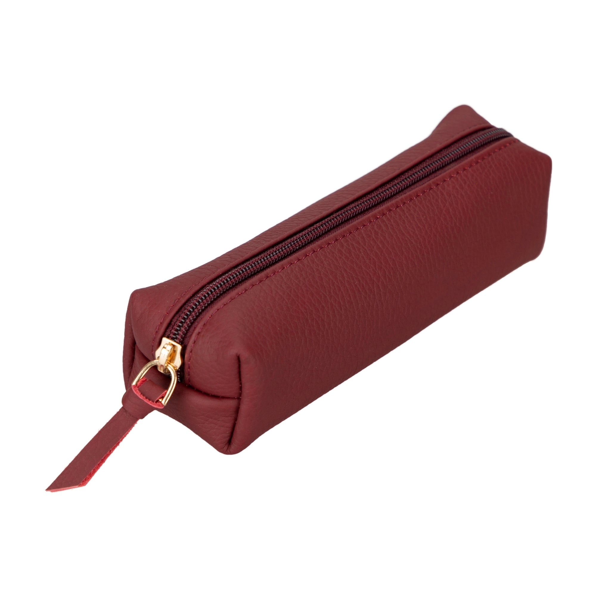 Burgundy Leather Pencils Case, Rectangular Accessory Bag Purse Case Glasses  Markers Zipper Pouch the Brick Case 