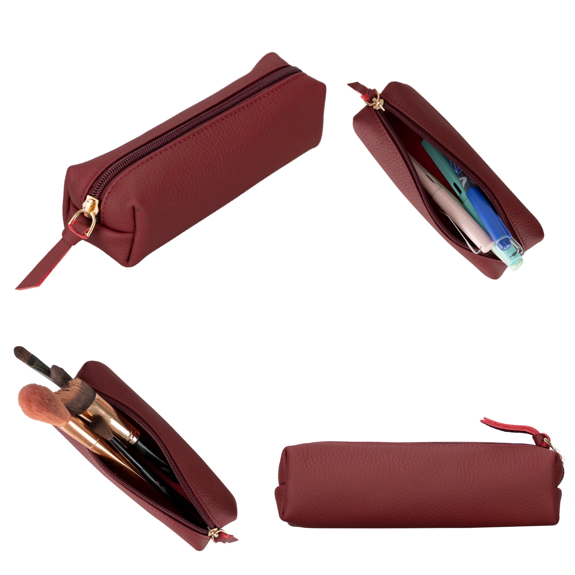 Toronata Handmade Genuine Cow Leather Pencil Case Red