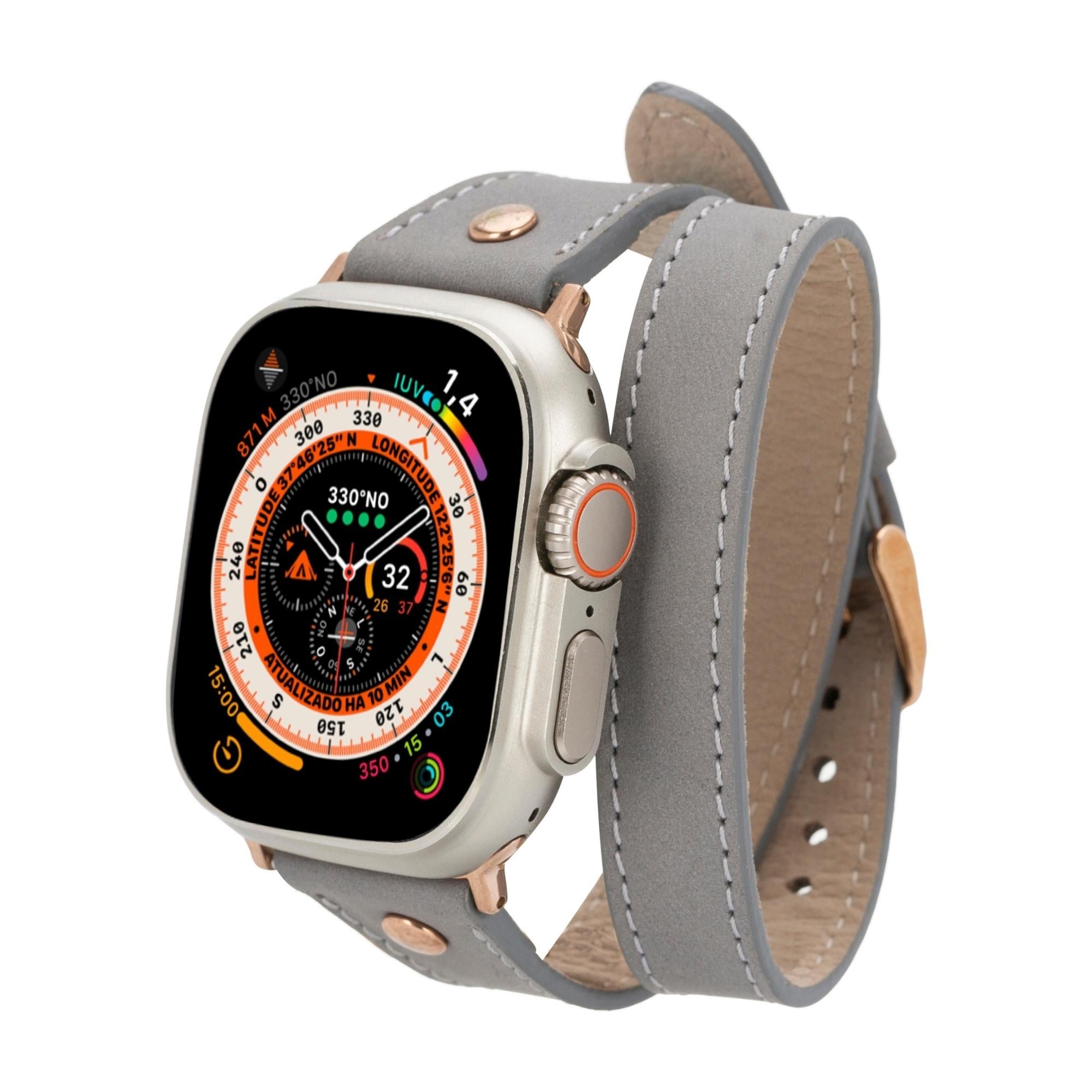 Basin Double Tour Leather Bands for Apple Watch 9, Ultra 2 and SE