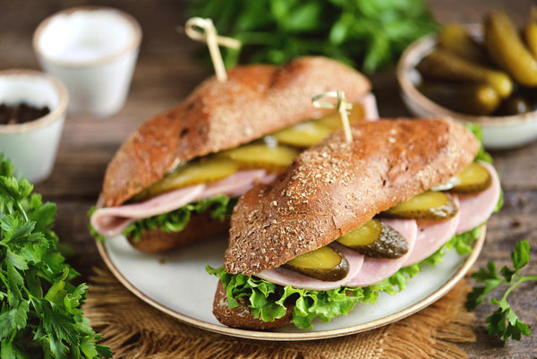 healthy rye bun sandwiches ham pickled