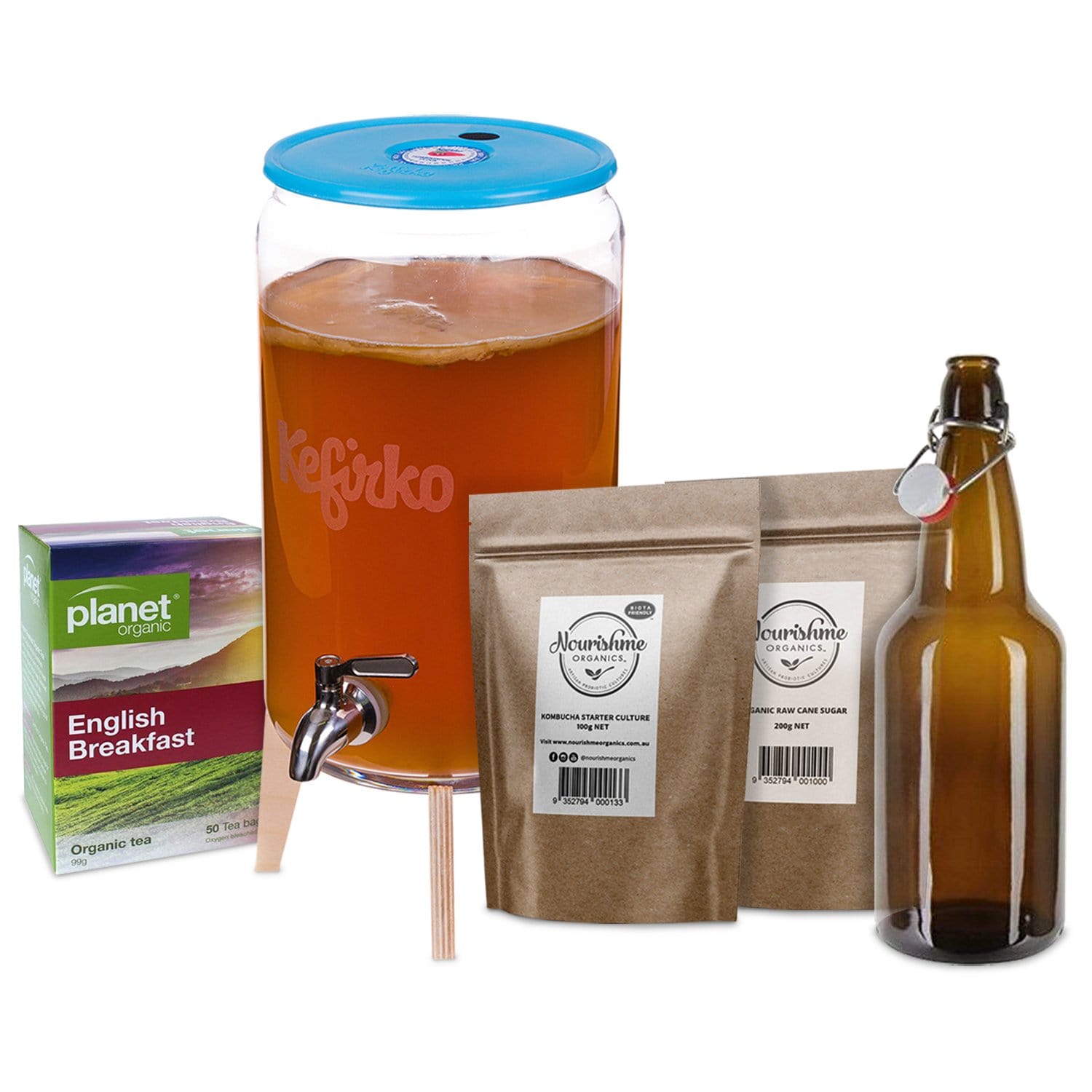 KEFIRKO KOMBUCHA FERMENTING KIT-  6L WITH SPIGOT & WOODEN STAND