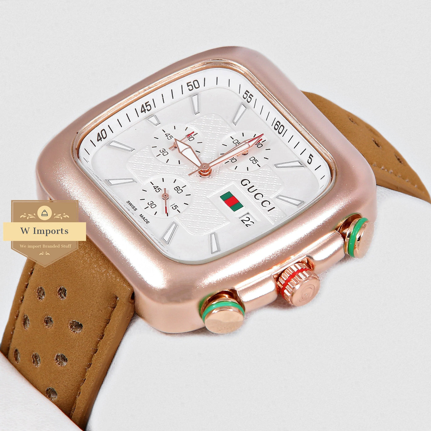 Latest Collection Chronograph Rose Gold Case With Brown Leather Strap
