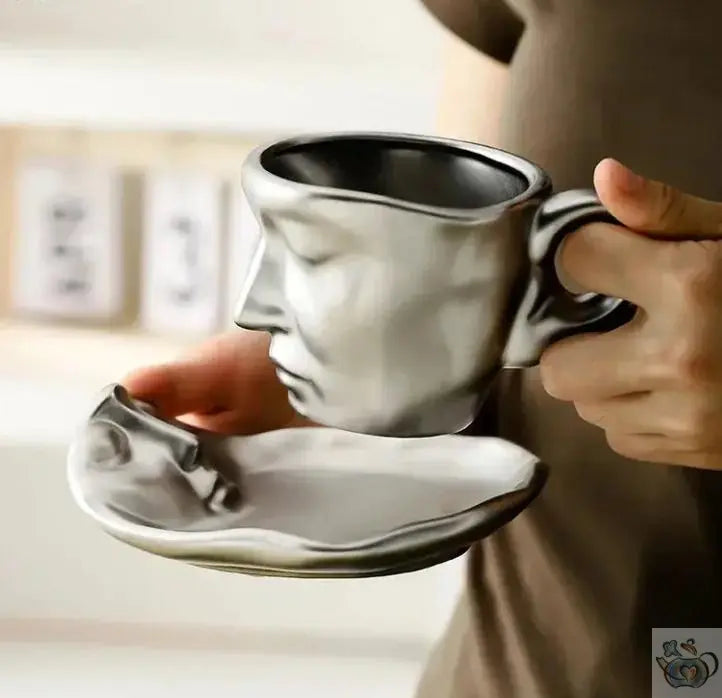 Tasse porcelaine art déco visage en miroir | Théières à la folie