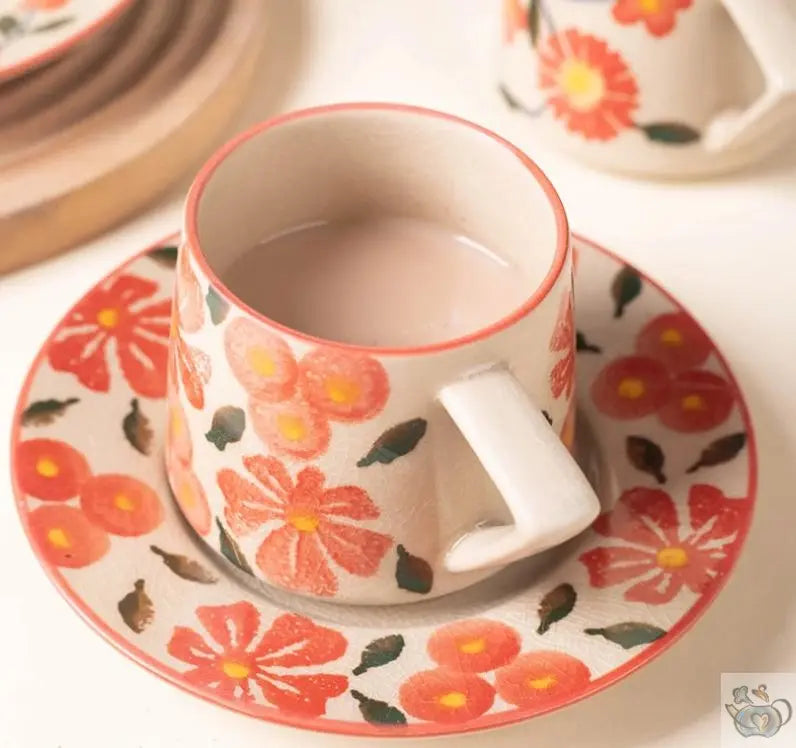 Tasse et soucoupe porcelaine fleurs rustiques | Théières à la folie