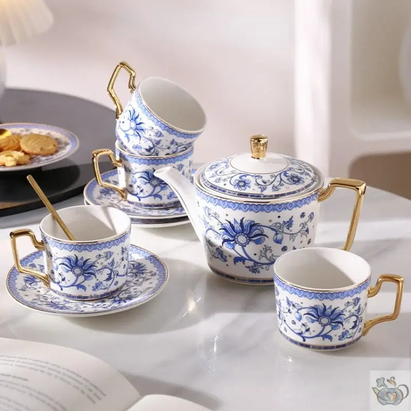 Service à thé en Porcelaine Tasses à café Bleues et Soucoupe