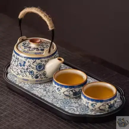 Théière chinoise en porcelaine blanc bleu rétro | Théières à la folie