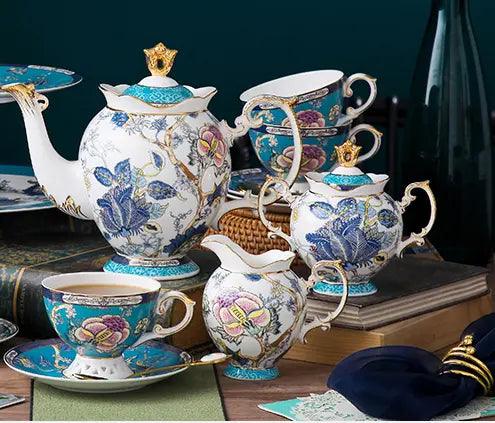 ​Set de thé porcelaine bleue modulable orchidées | Théières à la folie