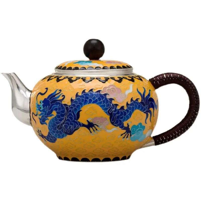 ​Théière en argent cloisonné dragon saphir | Théières à la folie