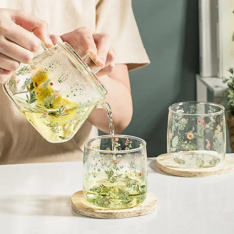 ​Théière en verre aux plantes | Théières à la folie