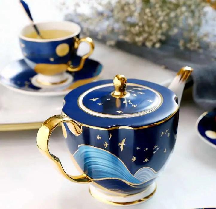 ​Théière et  tasses porcelaine "Nuit d'or" | Théières à la folie