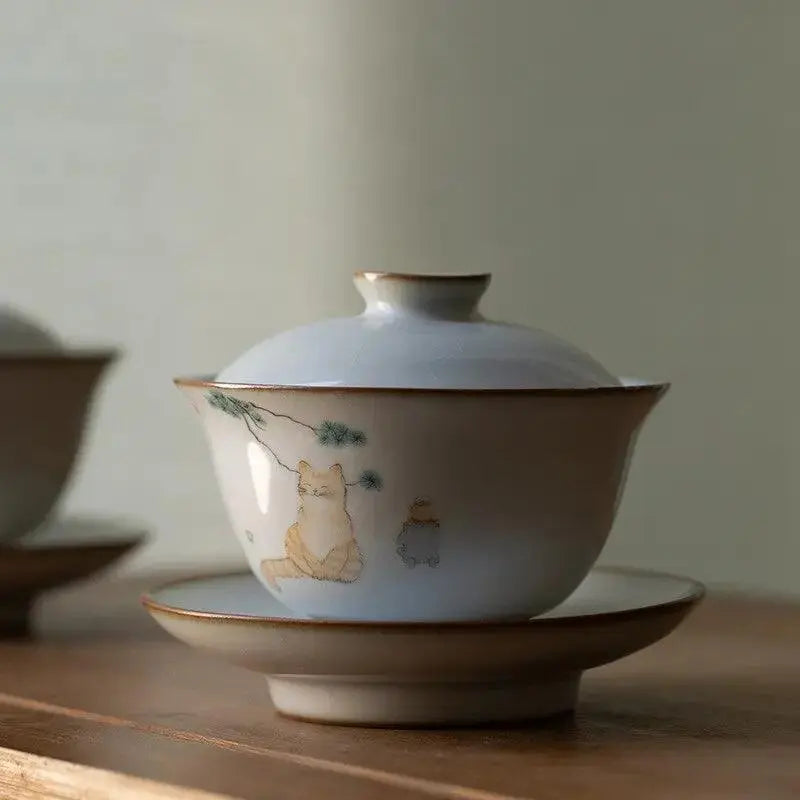 ​Théière Gaiwan porcelaine chats mignons | Théières à la folie