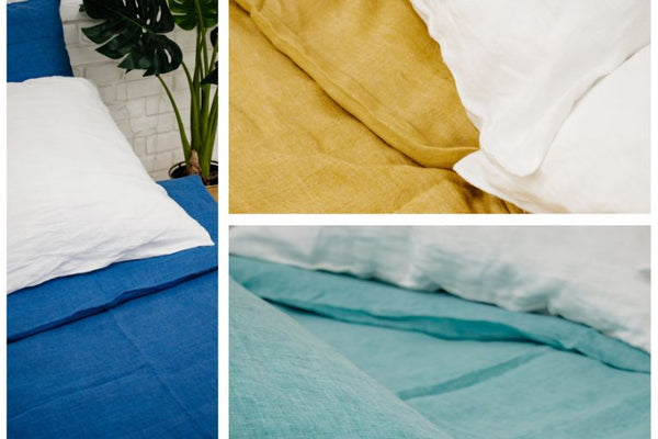 Bettwäsche aus Leinen auswählen. Bild von FlaxLin Eco Textiles.