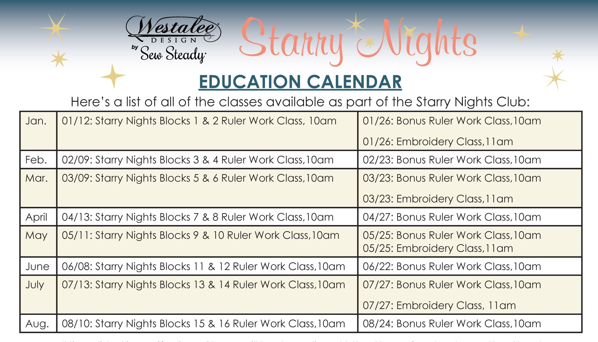 Starry Night Club Education Calendar