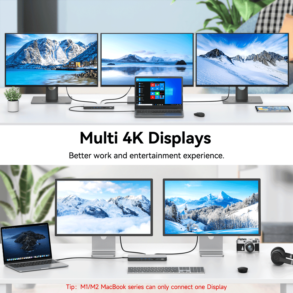 Stop wasting time switching back and forth between programs or documents—extend your display across multiple monitors via any two of the Thunderbolt 4 downstream ports for an easier and more productive experience.
