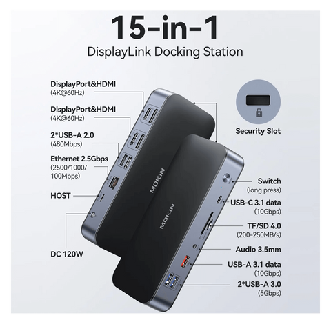 Mokin 15 IN 1 laptop docking station stand