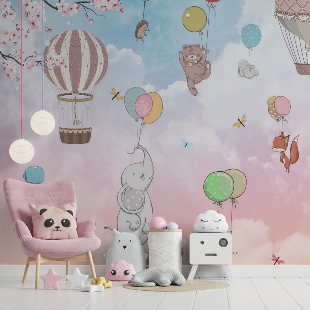 Kids Animals Hot Air Balloon Wallpaper