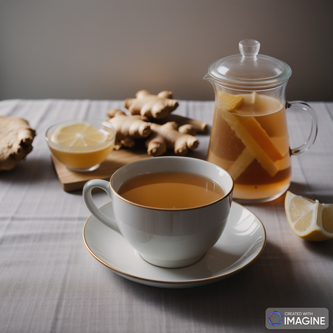 A cup of tea with a slice of ginger.