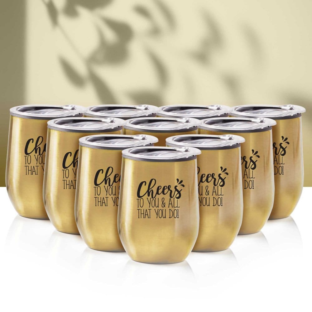 Sustainable Corporate Gift Tumbler with Lid | Cheers! Wine Tumbler - Cheers to You | Baudville