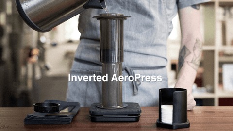 Der Aufbau der Inverted AeroPress, welche bei der Prozedur auf den Kopf gestellt wird.