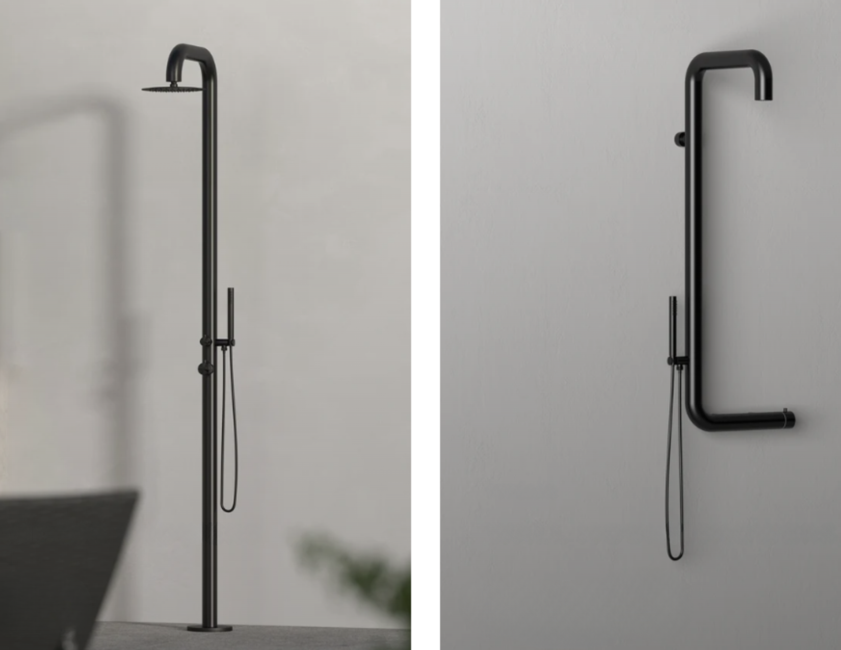 Freestanding and wall-mounted outdoor shower side-by-side comparison