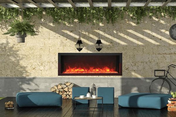 Extra slim indoor and outdoor built-in electric fireplace